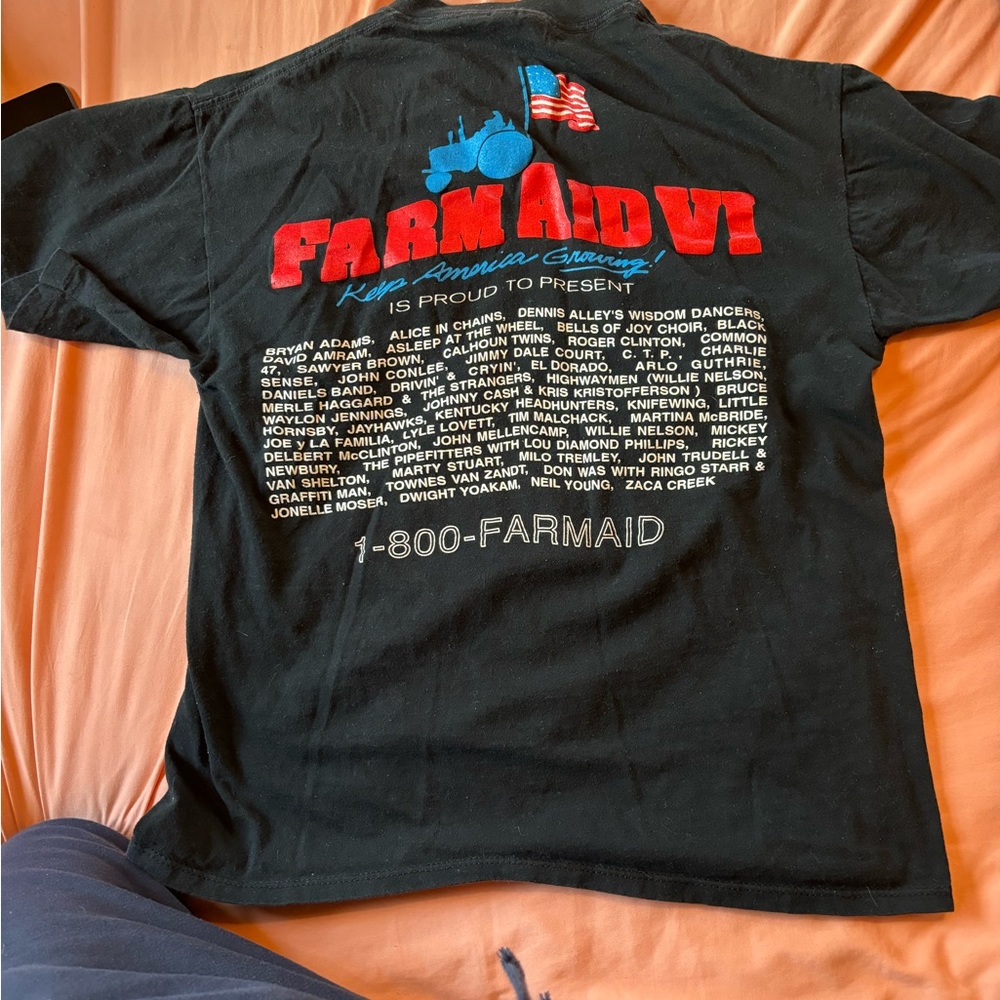 Vtg 90s Farm Aid Faded Concert Shirt M Alice In Chains Johnny Cash Rock Band 80s